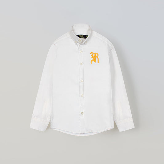 RL White Casual Shirt with Golden Embroidered R Logo