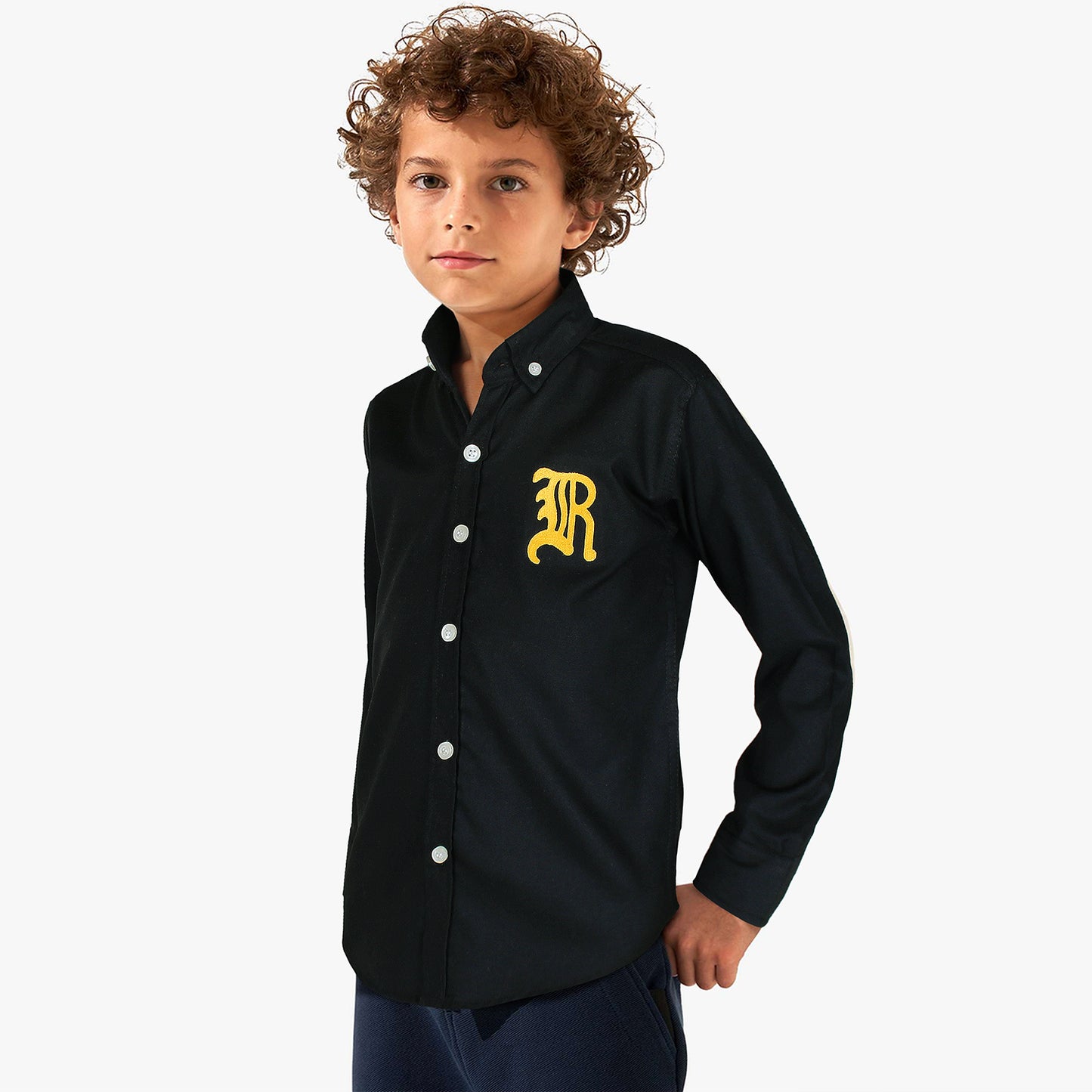 RL Black Casual Shirt With Golden Embroidered R Logo