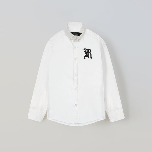 RL White Casual Shirt with Black Embroidered R Logo